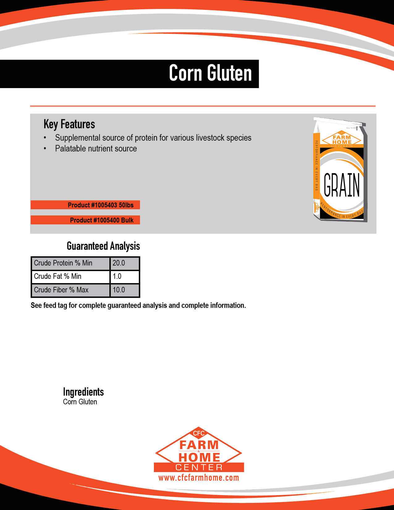 Grains Corn Gluten CFC Farm Home