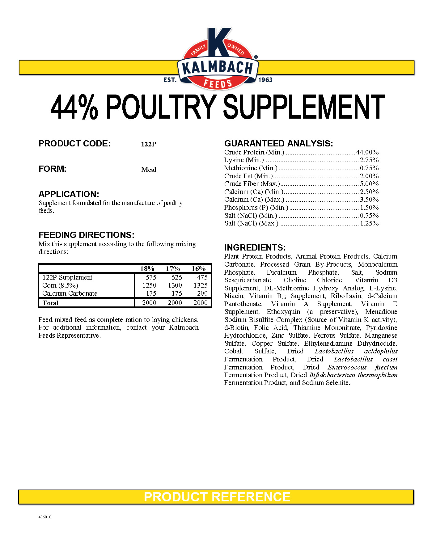 44% Poultry Supplement spec sheet