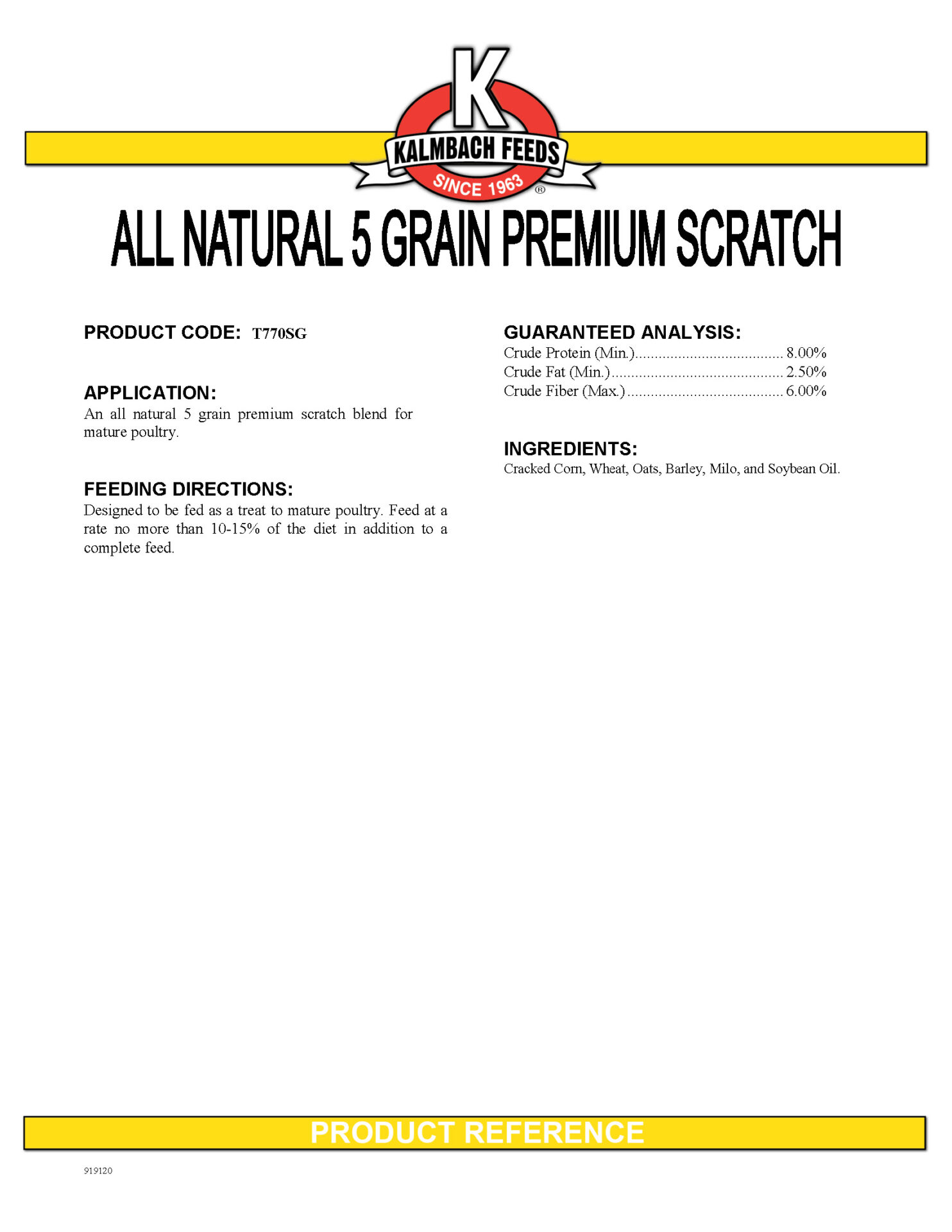 All Natural 5 Grain Premium Scratch feed spec sheet