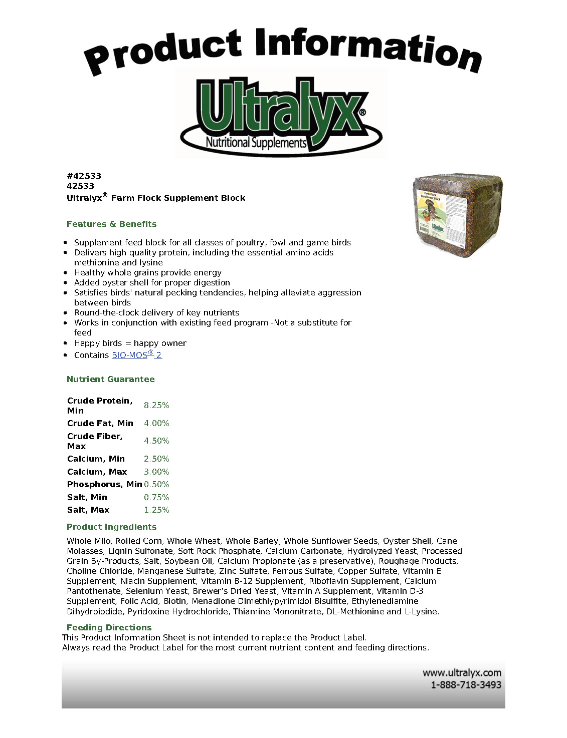 Farm Flock Supplement Block spec sheet