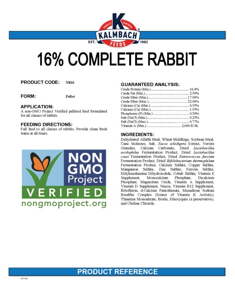 16% Complete Rabbit Feed Non-GMO